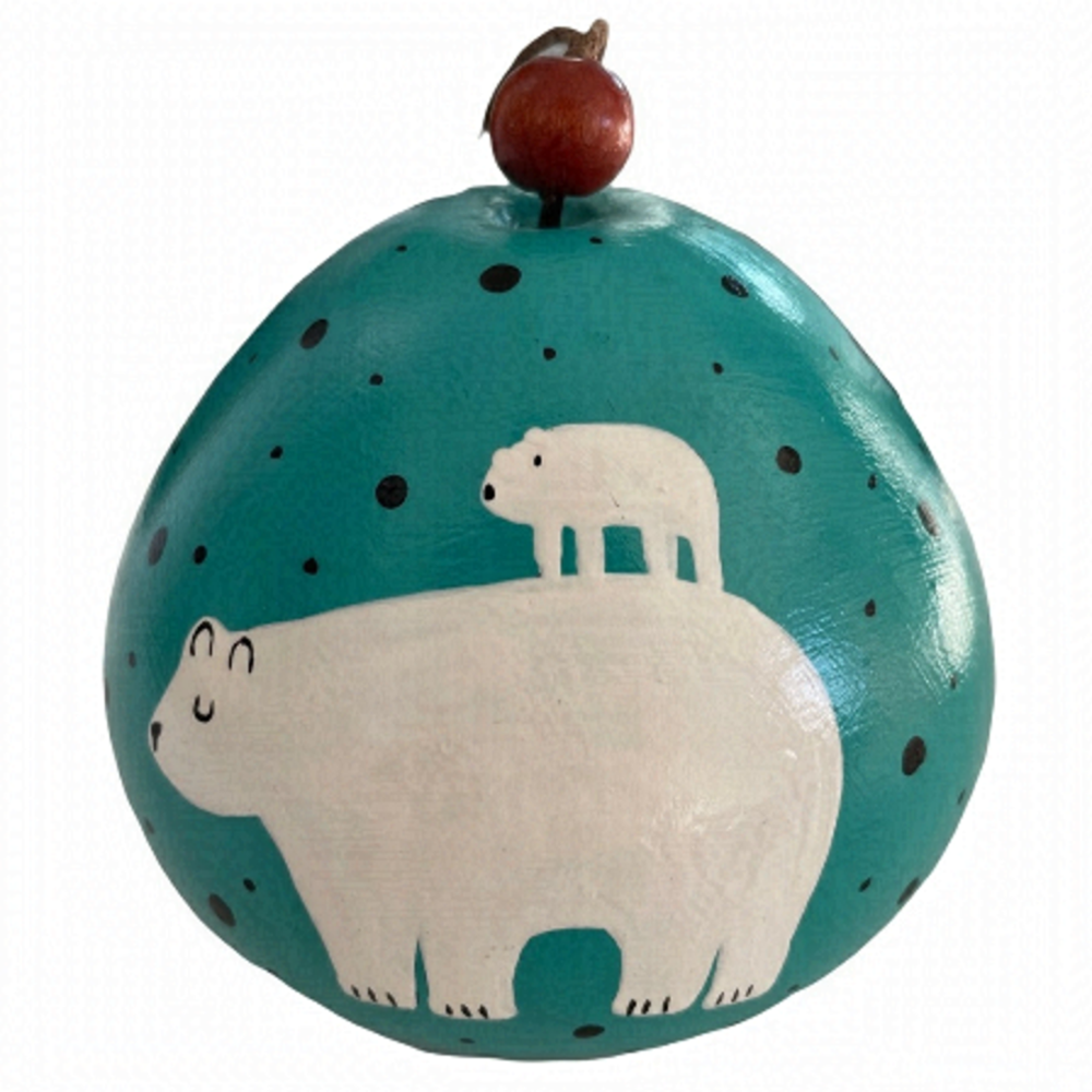 Gourd Christmas Ornament Hand Painted Polar Bears